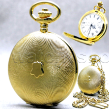 Pocket Watch Gold Color 47 MM for Men with Roman Numbers Dial Fob Chain P143 - £16.77 GBP