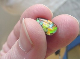 J-489 Green Orange mosaic teardrop Ammolite fossil shell loose cabochon ... - $110.32