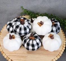 Black &amp; White Buffalo Check Foam Pumpkins Fall Thanksgiving Table Decor ... - $14.99