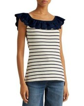 MSRP $80 Ralph Lauren Striped Eyelet Ruffle Top Size Large - £17.41 GBP