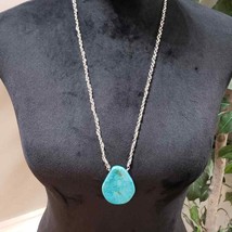 Women&#39;s Round Blue Faux Turquoise Stone Choker Link Chain Pendant Necklace - £27.37 GBP