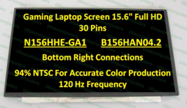 Innolux N156HHE-GA1 15.6&quot; 72% GAMUT Full HD Laptop Screen 120Hz - $103.93