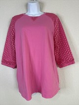 D &amp; Co Active Womens Size M Pink Pocket Raglan T-shirt 3/4 Lace Sleeve - £7.20 GBP