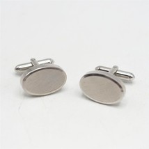 Vintage Silver Tone Oval Cuff Links Pair Mid Century - £27.13 GBP