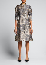 Teri Jon by Rickie Freeman Crystal Buttons Metallic Jacquard Dress in Copper 12 - £252.65 GBP
