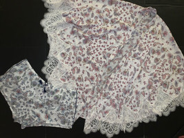 Victoria&#39;s Secret M SHORTS+M/L KIMONO ROBE WHITE BLUE satin paisley FLOR... - $89.09