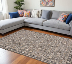 8&#39; X 11&#39; Grey And Ivory Oriental Power Loom Stain Resistant Area Rug Wit... - £678.92 GBP