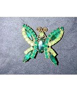 Vintage Juliana Prong Set Emerald Green Peridot Rhinestones Butterfly Brooch Pin - £59.81 GBP