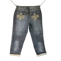 Cato Womens Size 10 Dark Denim Capri Cropped Jeans Dark EMbellished Pocket Beade - £11.64 GBP