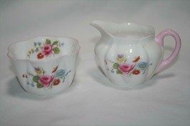 Shelley England Rose &amp; Red Daisy Pink Trim Mini Creamer &amp; Open Sugar  #2339 - £35.88 GBP