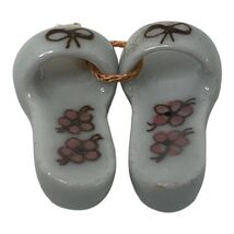 Miniature Pair Ceramic Shoes Tiny Sandals Slippers White Gold Bows Pink ... - $9.80
