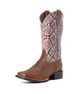 Women&#39;s ARIAT Round Up Wide Square Toe Western Boots Pink Snake Size 11 - $2,936.71 MXN