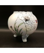 Hand Painted 3 Footed Rose Bowl Vase signed Butterflies spider bugs 5.5&quot;... - £48.42 GBP