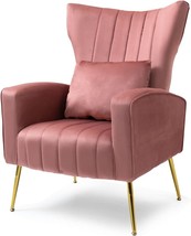 Wqslhx Living Room Chairs Velvet Accent Chair With Lumbar Pillow, High, Pink - £180.93 GBP