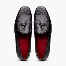 Aubiere Genuine Ostrich Quill Tassel Loafers Black image 4