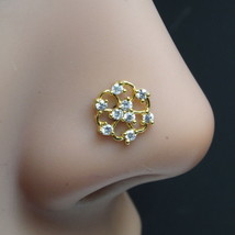 Gold Plated Indian Nose Stud CZ Twisted nose ring 22g - £11.93 GBP