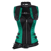 Bolero corset gothic steampunk full steel bone black corset satin green jacket - £64.89 GBP+