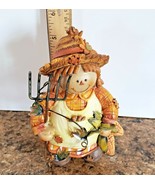 Lady Autumn Scarecrow Figurine with Pitchfork and Ears of Corn Polystone - £7.73 GBP