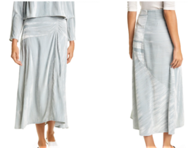 Vince Velvet Paneled Midi Skirt Size-12 Pale Sea Glass - £71.70 GBP