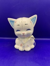 Vintage Lefton Porcelain Quilted Kitty Piggy Bank 1985 Painted Flowers - $16.36