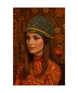 Vintage 60s Paisley Cloche Hat Teal Red Yellow Velvet Ribbon Retro Mod S... - $33.26 CAD
