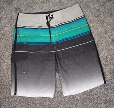 GOODFELLOW Board Shorts Men 32 Blue Gray Striped Swim Trunks Swimwear Hy... - £7.15 GBP