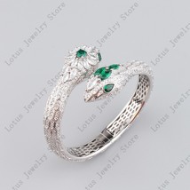 Silver Color Exaggerated Personality Green Diamond Double-head Snake -shape Brac - £104.83 GBP