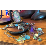 Unsigned Irridescent Blue Abalone Necklace, Earrrings, Bracelet and Ring... - £30.02 GBP