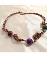 Vintage Rainbow Glass Beads &amp; Marbled Balls Boutique/ Statement Necklace... - £9.34 GBP