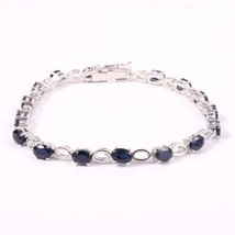 Blue Sapphire Bracelet 4x6 mm Oval 10 Ct Blue Sapphire Silver Bracelet C... - $152.45