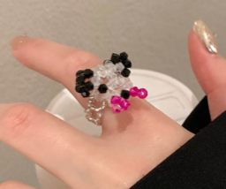 New color crystal beaded ring female summer Tong Fun cute light luxury s... - $19.80