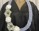 Graduation Money Lei Flower Rose  Blue &amp; White Gingham Four Braided Ribbon - £50.60 GBP