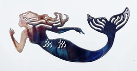 Swimming Mermaid - Metal Wall Art - Copper and Blue Marbled Finish 12&quot; x 5&quot; - £20.10 GBP