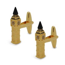 Big Ben Cufflinks Iconic London England Clock Tower Gold Plate Wedding Gift Bag - £13.39 GBP