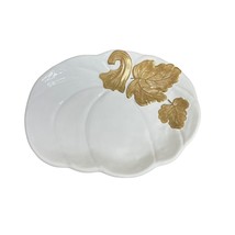 Pier1 Imports White Pumpkin Platter Gilded Porcelain Serving Platter 15 x 11.5 - $72.55