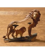 Hand-Painted Art Carved Wood Look Ceramic Lions Knick Knack Decor - £20.36 GBP