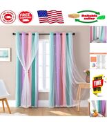 Luxurious 63x34 Inches Rainbow Blackout Curtains for Girls - UV &amp; Room D... - $37.18 CAD