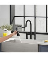 Double Handle Bridge Kitchen Faucet With Pull-Down Spray Head - Black - $156.92