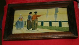 Antique Oak Frame Dutch Danish Holland Canal Boat Clog Amsterdam Litho Print Art - £39.06 GBP