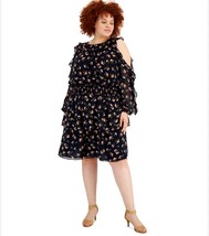 1. State Women&#39;s Plus Navy Floral Ruffled Cold Shoulder Midi A Line Dress 3X NWT - £33.62 GBP