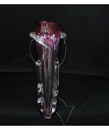 Hand Blown Hanging Glass Vase Cranberry - Clear, Signed “LZ” - £24.78 GBP