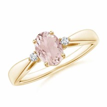 ANGARA Tapered Shank Morganite Solitaire Ring with Diamond Accents - £440.64 GBP