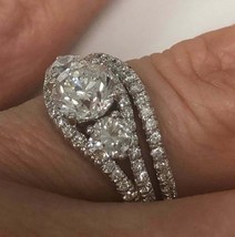 2.28Ct 3 Stone Round Diamond Beautiful Bridal Set Ring 14K White Gold Over - £114.67 GBP