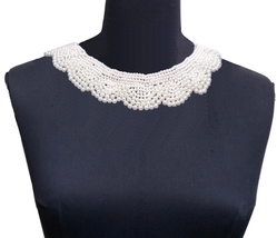 1 pc Bridal White Pearl Beaded Collar Neckline Appliques 13&quot; 33cm wide A289 - £13.42 GBP
