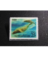 USPS 25¢ Northern Sea Lion 1990 Pin back &#39;Real Stamp&#39; New - £3.52 GBP