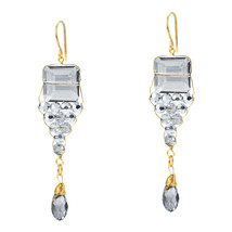 Exquisite Tiered Clear Crystals Square Brass Earrings - £9.21 GBP