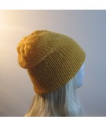 dark yellow slouchy mohair beanie, yellow mohair hat, medium size - £10.39 GBP