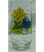 1982 VINTAGE The Smurfs GROUCHY SMURF 6&quot; COLLECTOR&#39;S GLASS CUP HANNA-BAR... - £15.86 GBP
