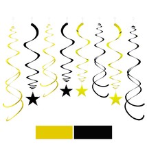 Black And Gold Party Star Swirl Decorations,Foil Ceiling Hanging Swirl Decoratio - £13.29 GBP