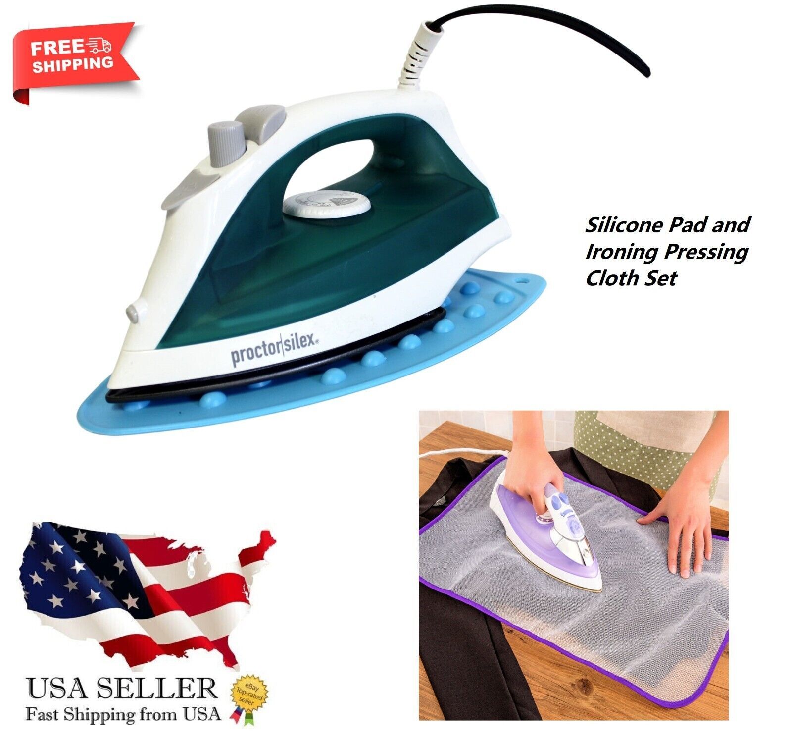 Silicone Iron Rest Pad Mat &amp; Heat Protective Ironing Cloth Ironing Acces... - $8.86